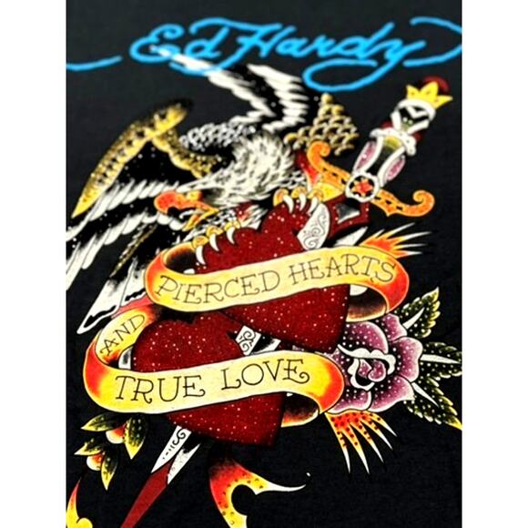 Ed Hardy Embellished T-Shirt, Eagle Dagger, Heart, True Love - Picture 2 of 9